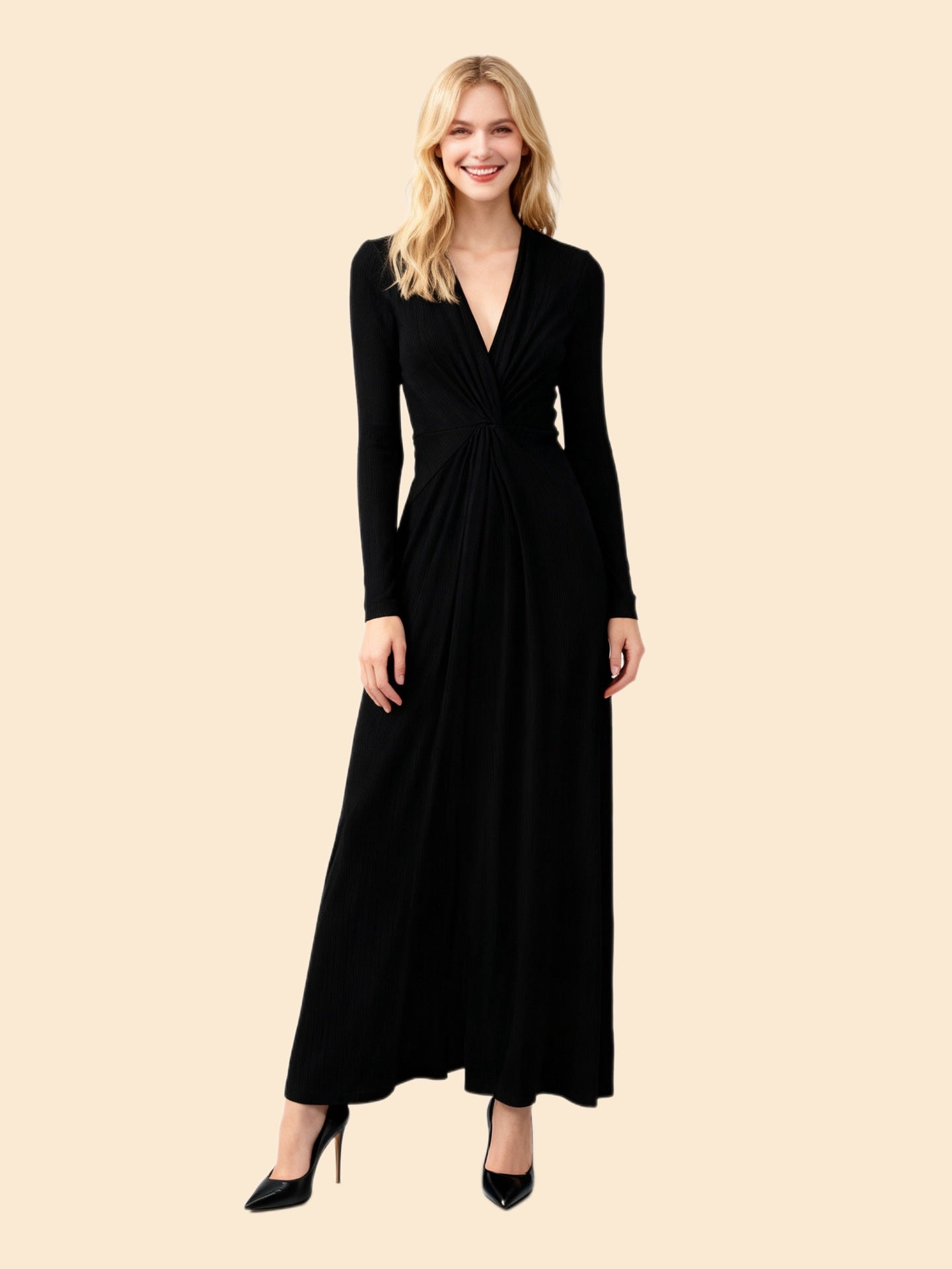Odette Structured V-Neck Dress — front view