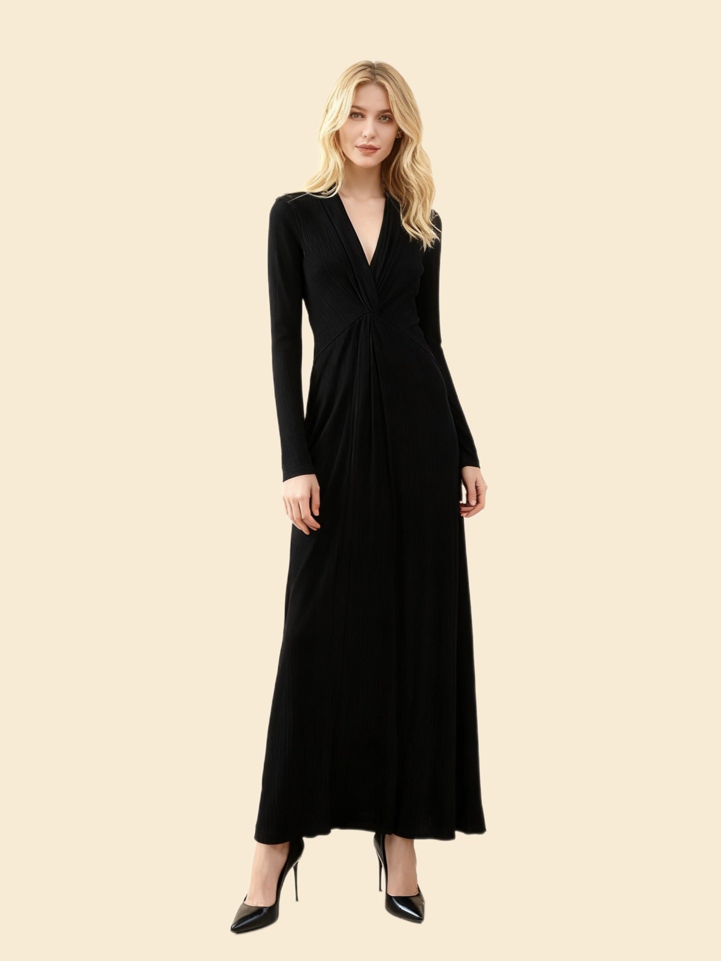 Odette Structured V-Neck Dress — full length