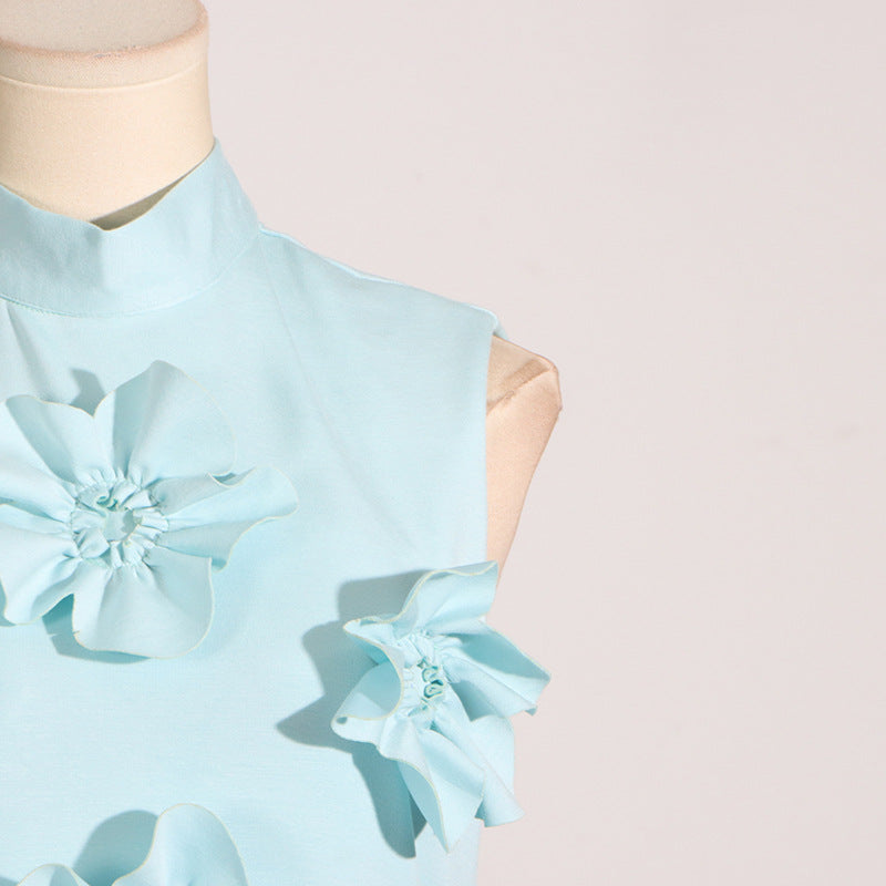 Lavender High-Neck Dress with Floral Detailing - Image 6