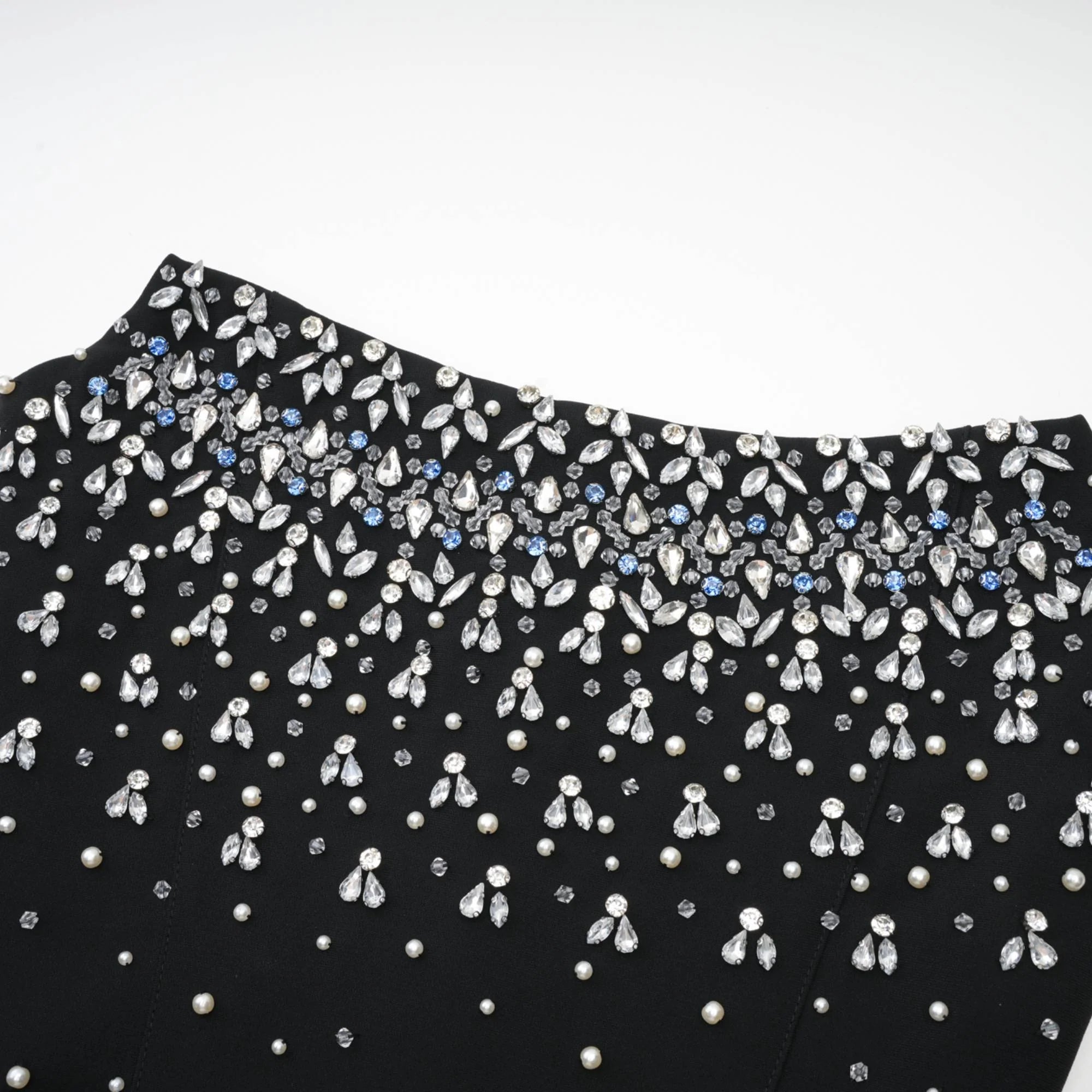 Black Crystal-Studded White Strapless Mini Dress
