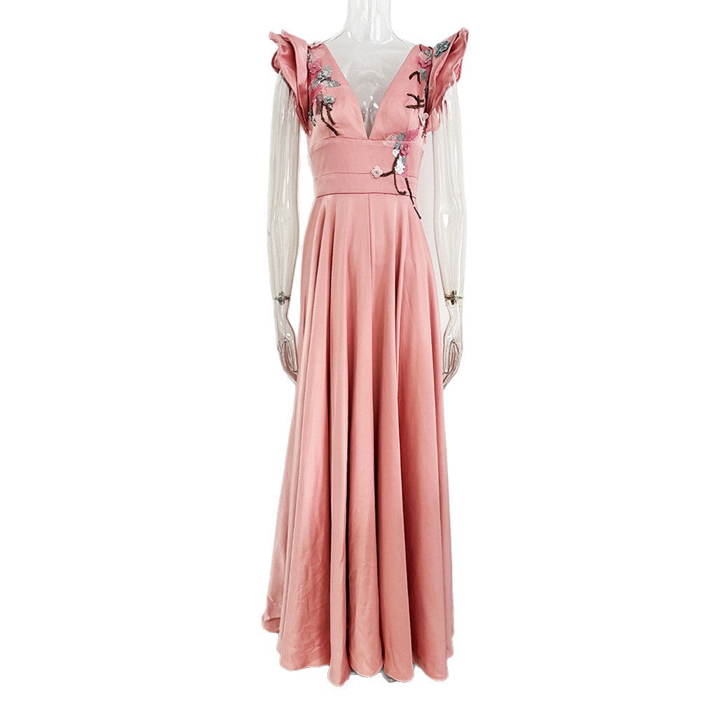 V-Neck Beaded Crystal Trailing Evening Gown — styled look