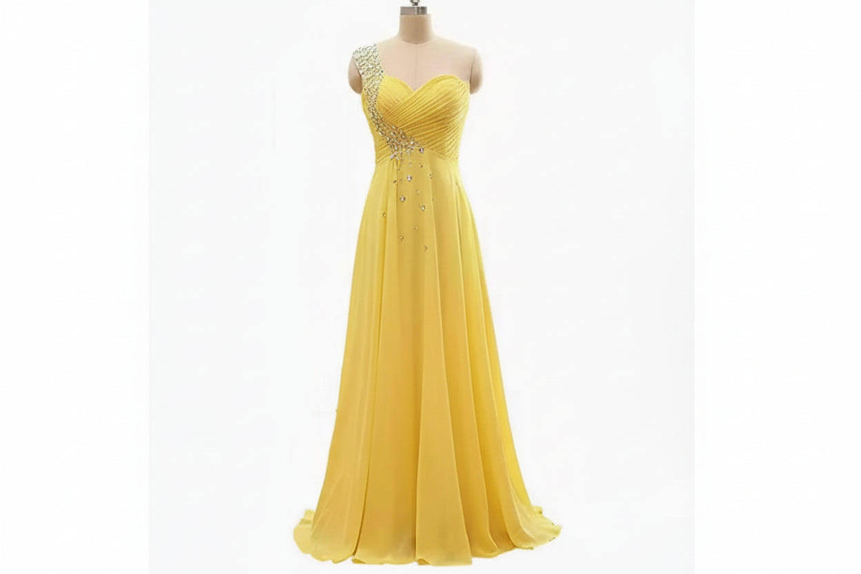 Valentina One-Shoulder Chiffon Bridesmaid Gown — neckline detail