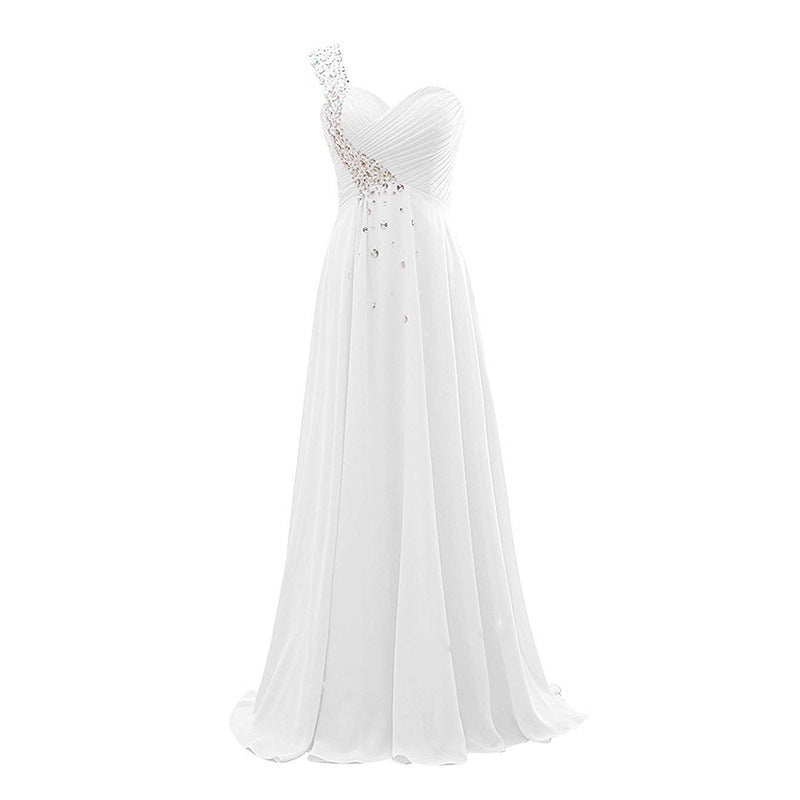 Valentina One-Shoulder Chiffon Bridesmaid Gown — fabric and detail