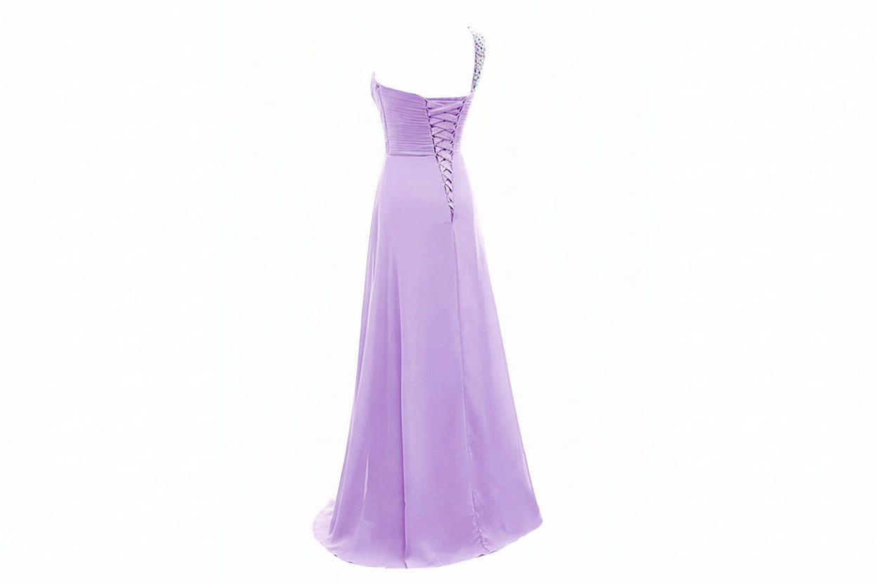 Valentina One-Shoulder Chiffon Bridesmaid Gown — back view