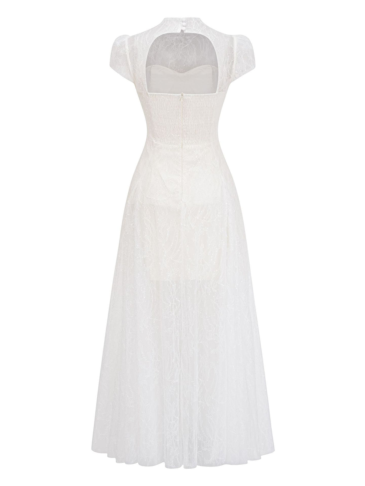Back of the white lace gown showing the open panel