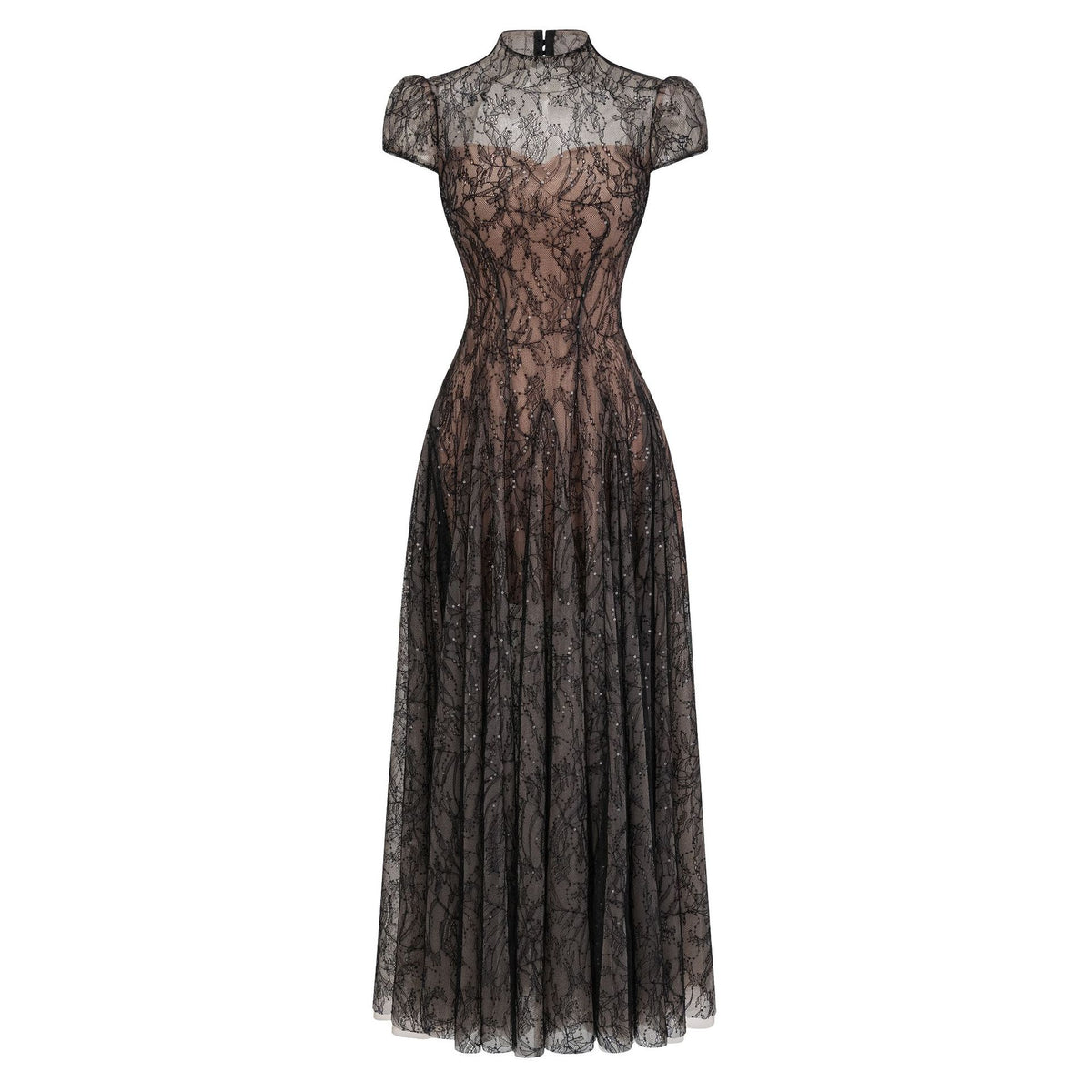 Black lace ballgown, full-length view