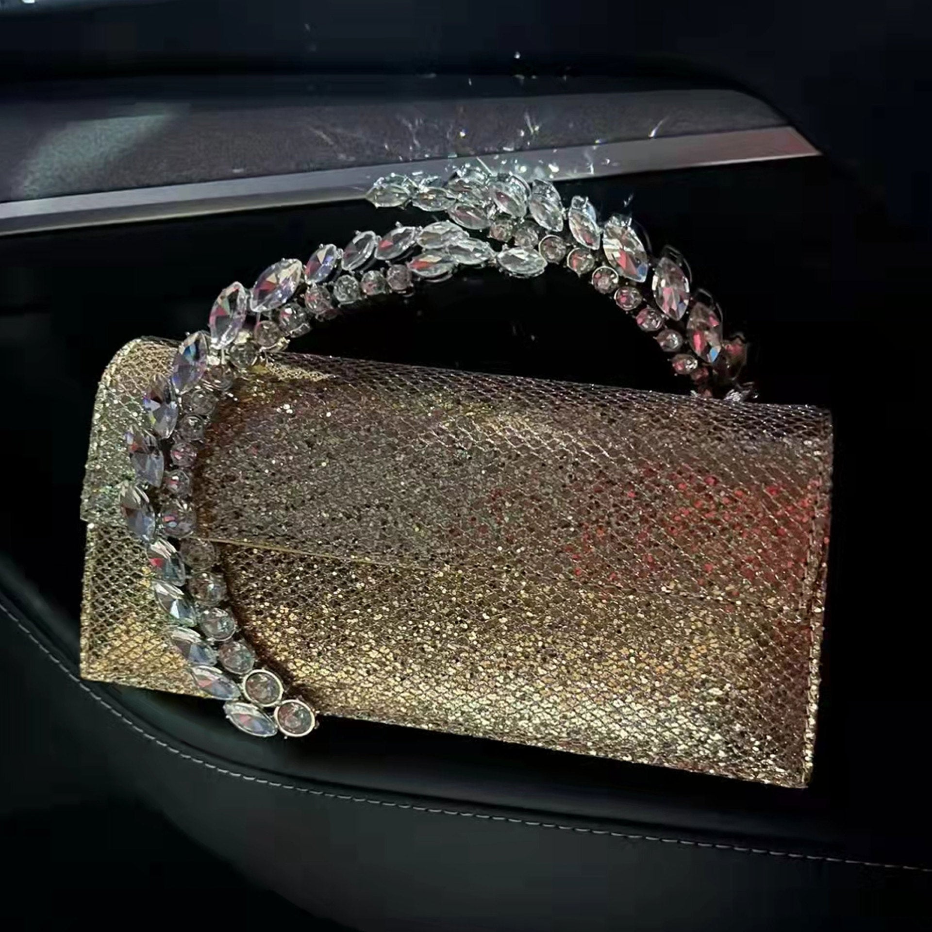 Theia Hardware-Detailed Evening Clutch — fabric and detail