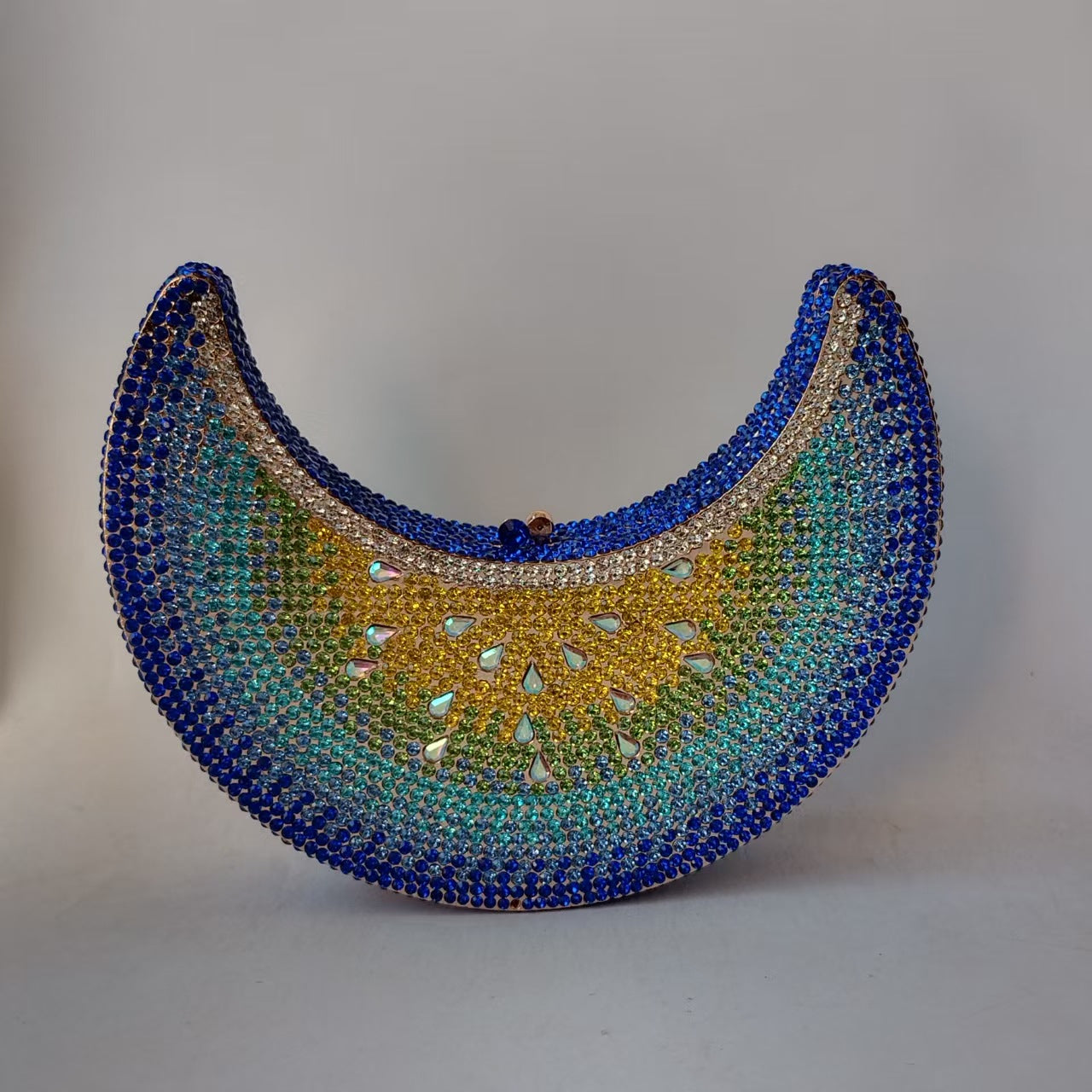 Turquoise Stone Chain Evening Clutch — fabric and detail