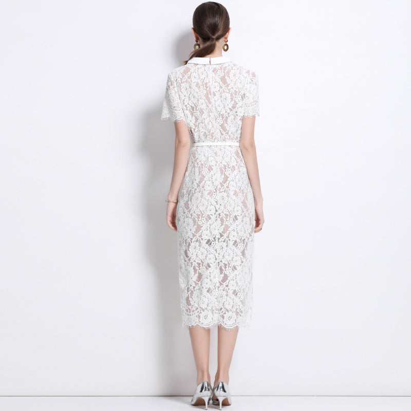 Eve White Lace Maxi Dress — fabric and detail