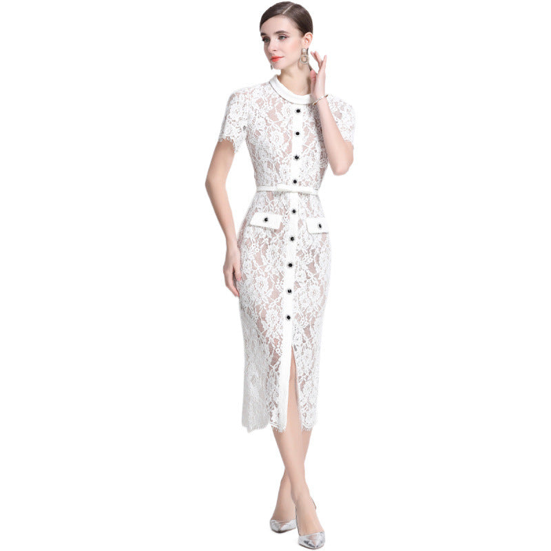 Eve White Lace Maxi Dress — back view